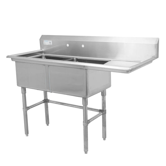 Thorinox TDS-2424-R24 24" x 24" x 14" Corner Drain Two Compartment Sink With Right Drain Board