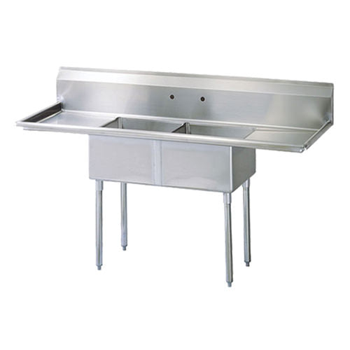 Thorinox TDS-2424-RL24 24" x 24" x 14" Corner Drain Two Compartment Sink With Two Drain Boards