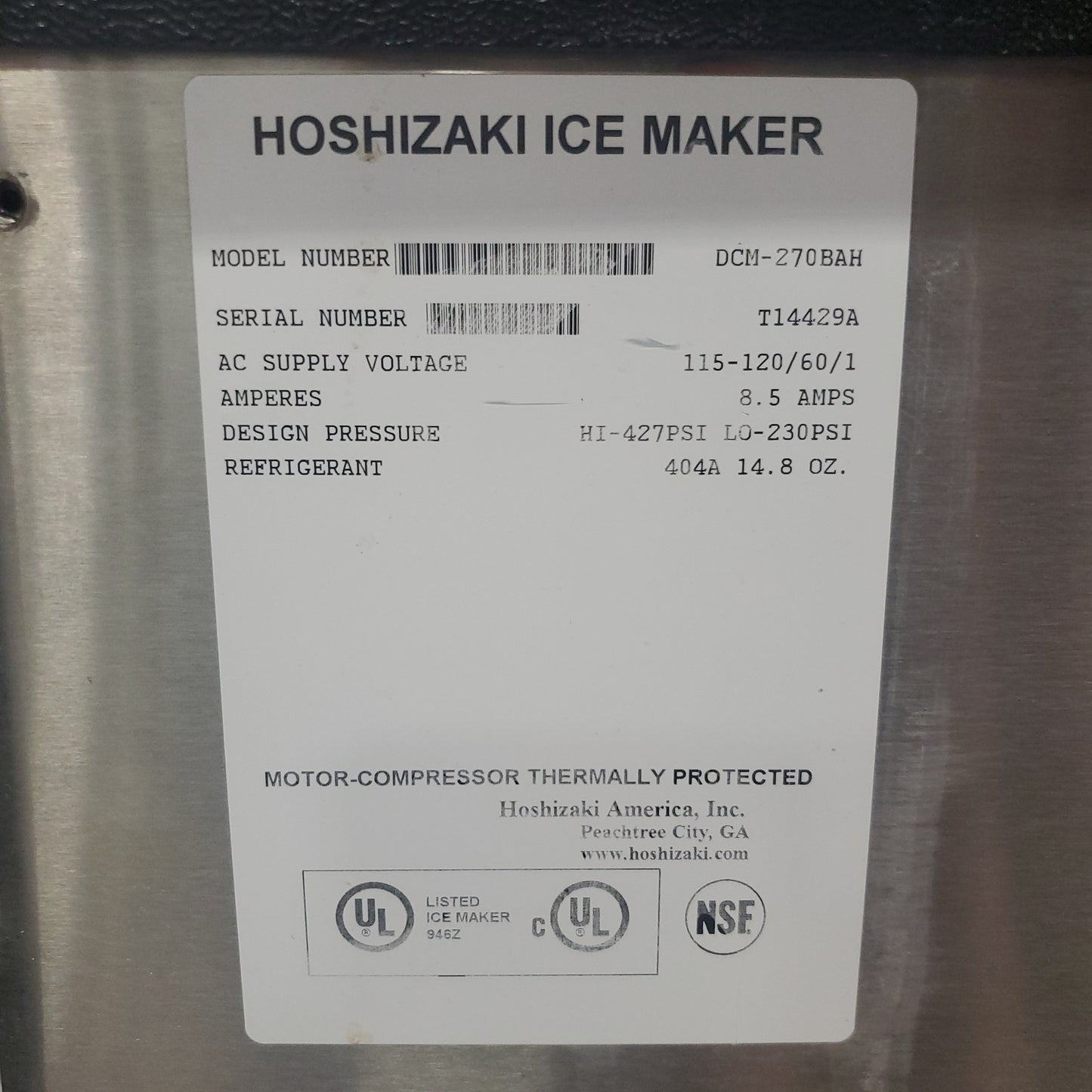 Hoshizaki DCM-270BAH Cubelet Distributeur d'eau et de glace