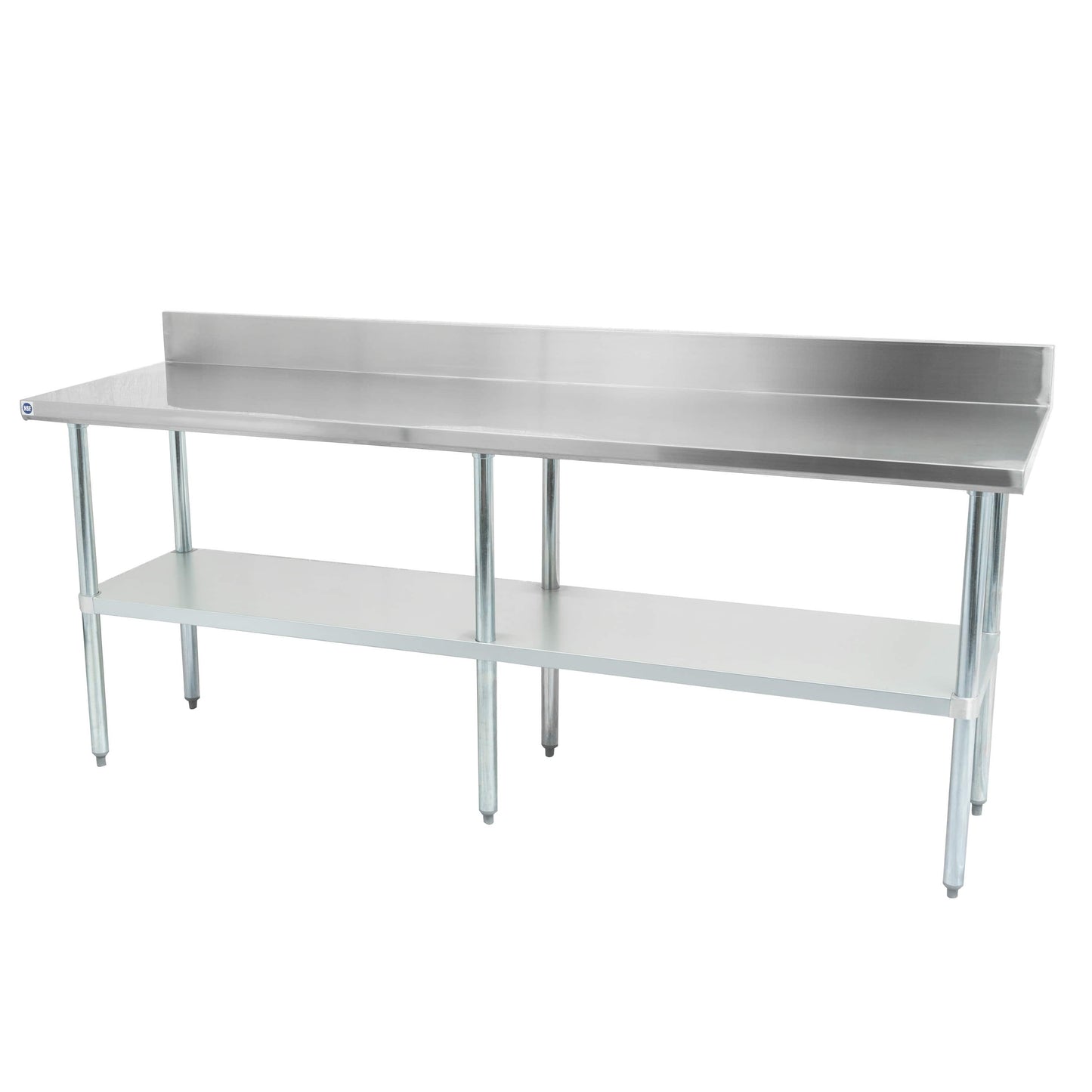 Thorinox DSST-2484-BK Table, 84"W x 24"D x 39"H, Stainless Steel Table with Backsplash and Galvanized Shelf