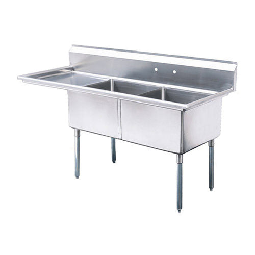 Thorinox TDS-2424-L24 24" x 24" x 14" Corner Drain Two Compartment Sink With Left Drain Board
