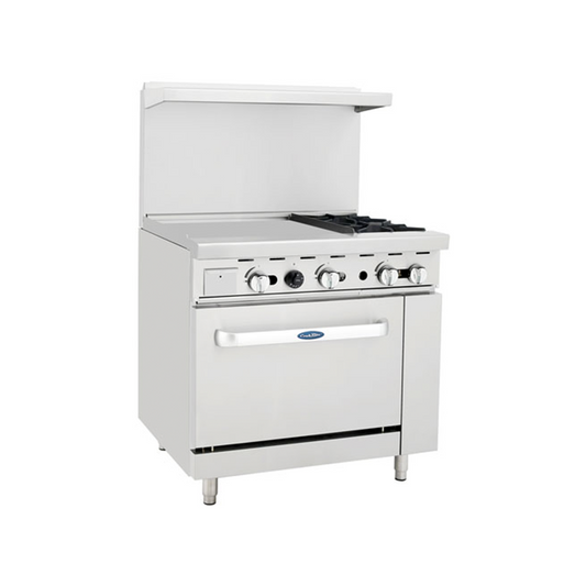 Atosa USA ATO-24G2B 36 英寸燃气餐厅炉灶，(1) 个标准烤箱，(2) 个开放式燃烧​​器，(1) 个 24 英寸烤盘